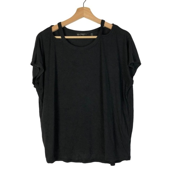 Athleta Black Glimpse Open Neck Short Sleeve Athletic T-Shirt M - Picture 2 of 4